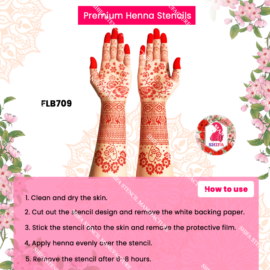 FLBS 786 Floral Mehndi Stencil double hand Henna Stencil